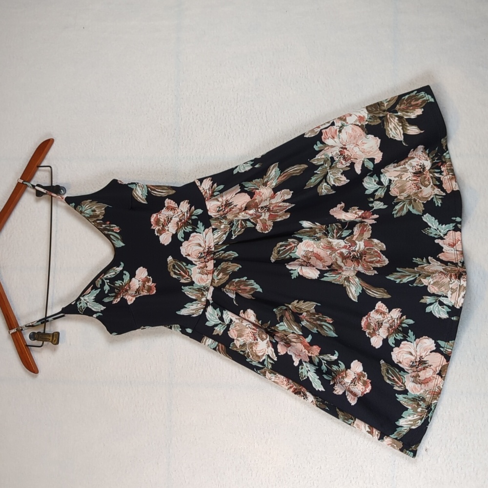 Soprano Black & Pink Floral Fit & Flare Tank Mini Dress XS